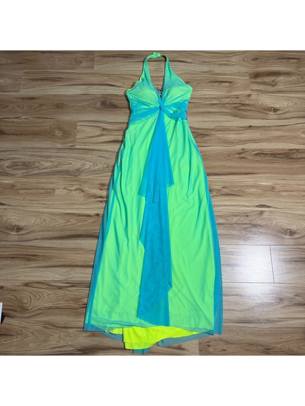 Cache Neon Ombre Silk Halter Gown Rhinestone Trim 6